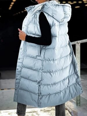 Casual Regular Fit Plain Sleeveless Long Hoodie Vest - Image 10