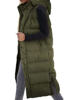 Casual Regular Fit Plain Sleeveless Long Hoodie Vest - Image 4