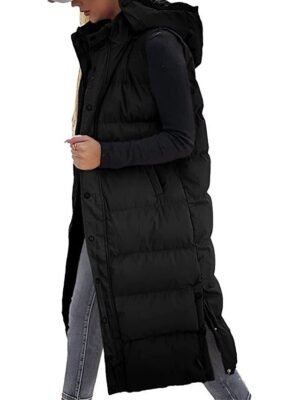 Casual Regular Fit Plain Sleeveless Long Hoodie Vest - Image 8