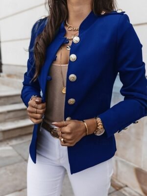 Casual Regular Fit Plain Stand Collar Long Sleeve Short Blazer - Image 2