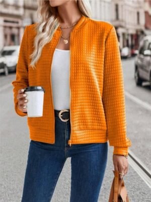 Casual Regular Fit Plain Stand Collar Long Sleeve Short Bomber Jacket - Image 2