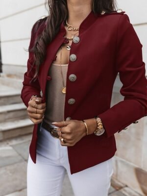 Casual Regular Fit Plain Stand Collar Long Sleeve Short Blazer - Image 6