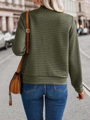 Casual Regular Fit Plain Stand Collar Long Sleeve Short Bomber Jacket - Image 9