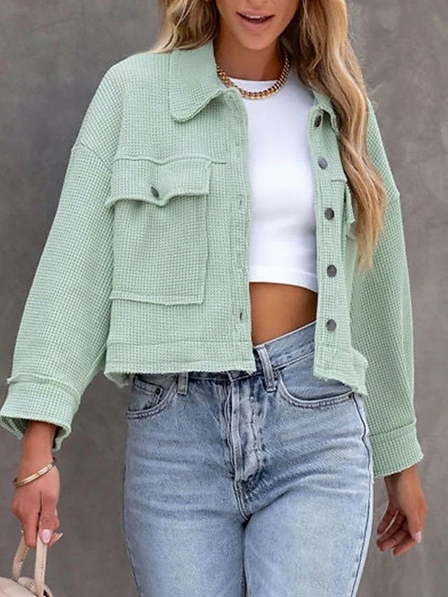 Casual Regular Fit Plain Turndown Long Sleeve Short Jacket - Image 1