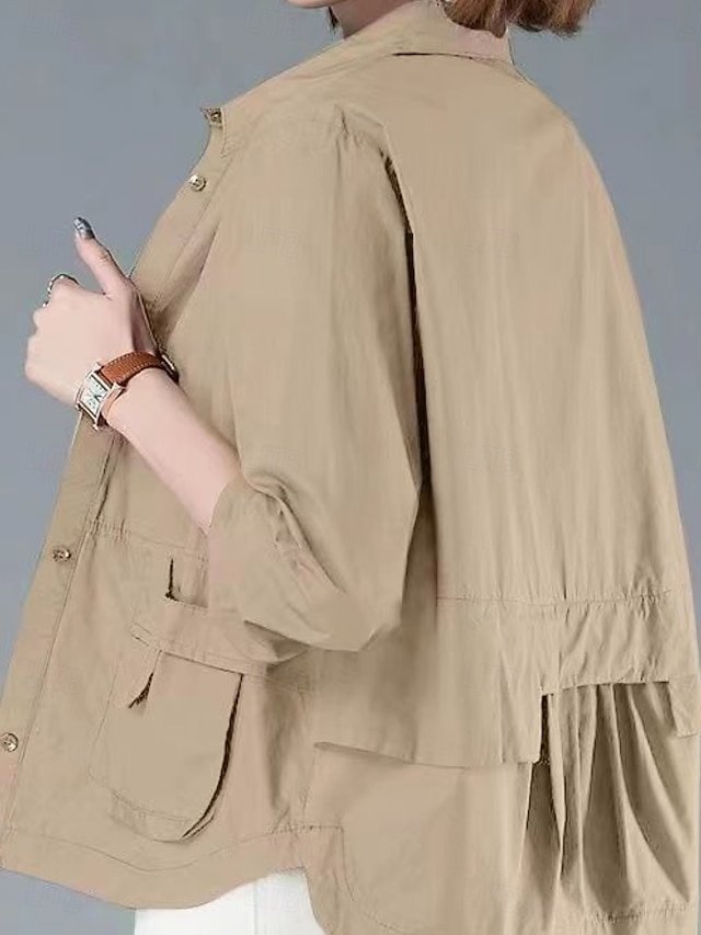 Casual Regular Fit Plain Turndown Long Sleeve Short Jacket - Image 1