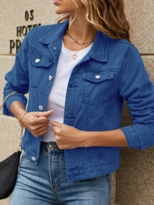 Casual Regular Fit Plain Turndown Long Sleeve Denim Jacket - Image 1