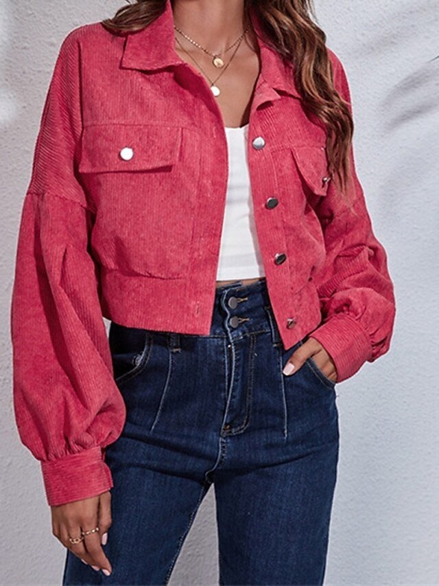 Casual Regular Fit Plain Turndown Long Sleeve Short Jacket - Image 1