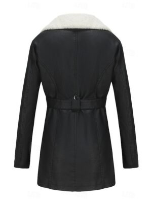 Casual Regular Fit Plain Turndown Long Sleeve Fleece Jacket - Image 10