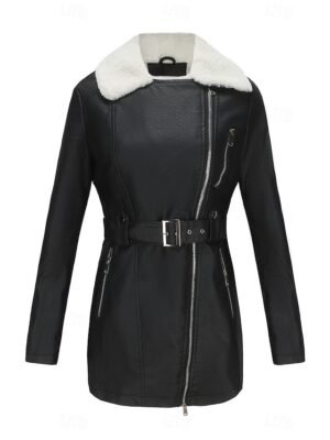 Casual Regular Fit Plain Turndown Long Sleeve Fleece Jacket - Image 11
