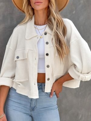 Casual Regular Fit Plain Turndown Long Sleeve Short Jacket - Image 12