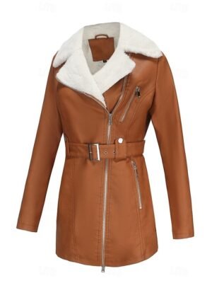 Casual Regular Fit Plain Turndown Long Sleeve Fleece Jacket - Image 12