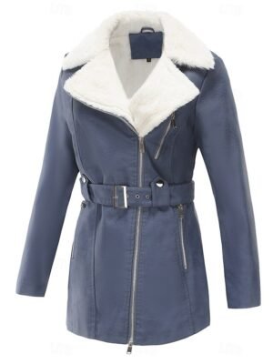 Casual Regular Fit Plain Turndown Long Sleeve Fleece Jacket - Image 16