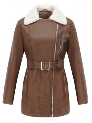 Casual Regular Fit Plain Turndown Long Sleeve Fleece Jacket - Image 18