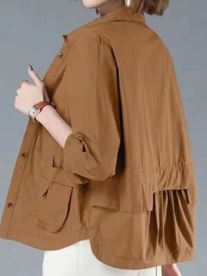Casual Regular Fit Plain Turndown Long Sleeve Short Jacket - Image 2