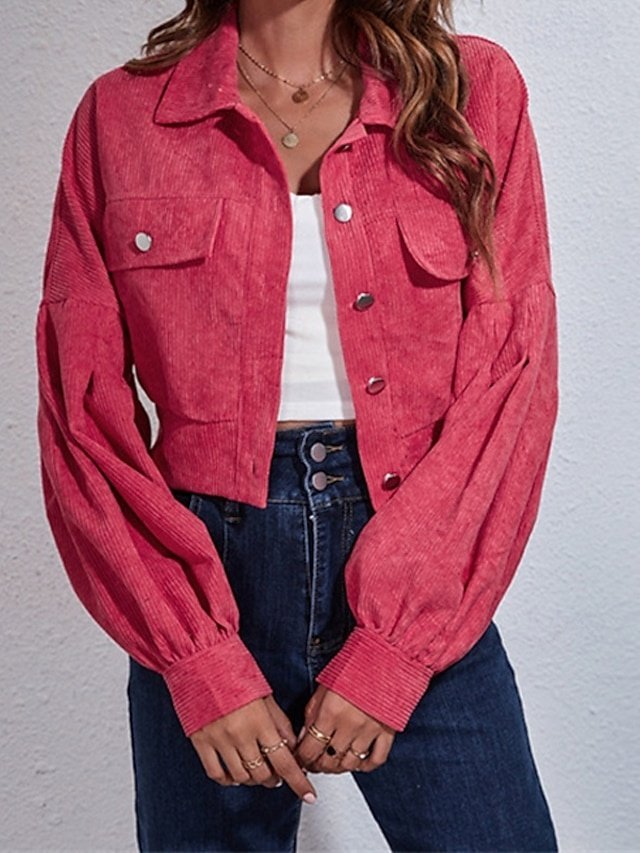 Casual Regular Fit Plain Turndown Long Sleeve Short Jacket - Image 2