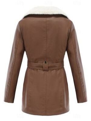 Casual Regular Fit Plain Turndown Long Sleeve Fleece Jacket - Image 20
