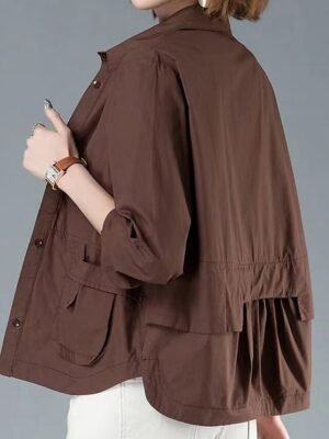 Casual Regular Fit Plain Turndown Long Sleeve Short Jacket - Image 3