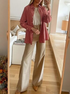 Casual Regular Fit Plain Turndown Long Sleeve Shirt Jacket - Image 3
