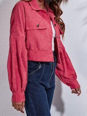 Casual Regular Fit Plain Turndown Long Sleeve Short Jacket - Image 3
