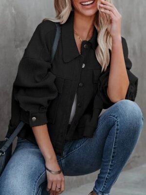 Casual Regular Fit Plain Turndown Long Sleeve Short Jacket - Image 4