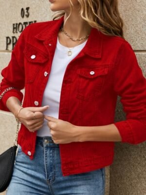 Casual Regular Fit Plain Turndown Long Sleeve Denim Jacket - Image 4