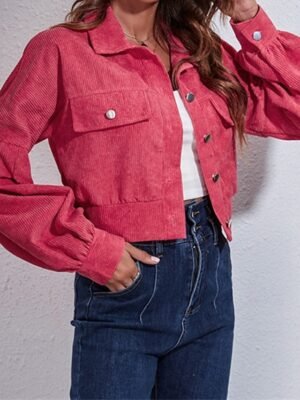 Casual Regular Fit Plain Turndown Long Sleeve Short Jacket - Image 4