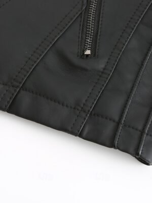 Casual Regular Fit Plain Turndown Long Sleeve Faux Leather Jacket - Image 43
