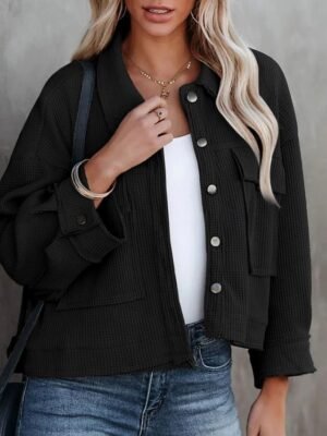 Casual Regular Fit Plain Turndown Long Sleeve Short Jacket - Image 5