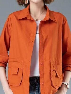 Casual Regular Fit Plain Turndown Long Sleeve Short Jacket - Image 5