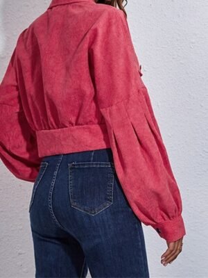 Casual Regular Fit Plain Turndown Long Sleeve Short Jacket - Image 5