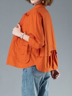 Casual Regular Fit Plain Turndown Long Sleeve Short Jacket - Image 6