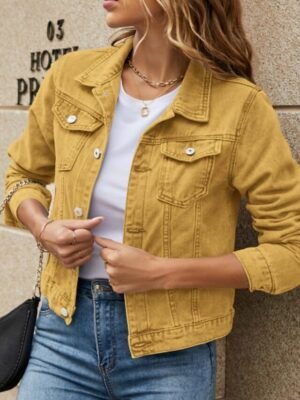 Casual Regular Fit Plain Turndown Long Sleeve Denim Jacket - Image 6