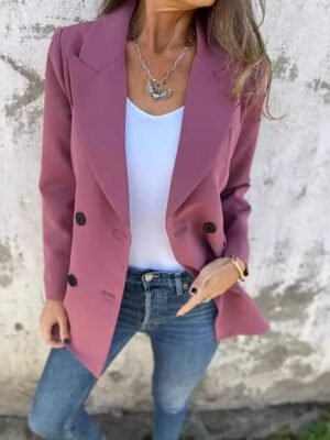 Casual Regular Fit Plain Turndown Long Sleeve Jacket - Image 6