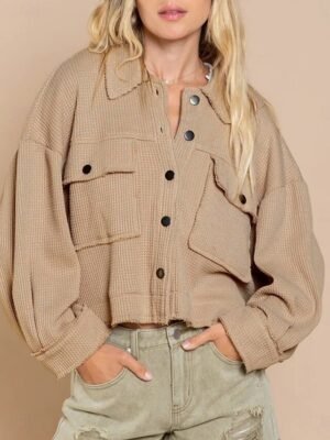 Casual Regular Fit Plain Turndown Long Sleeve Short Jacket - Image 7