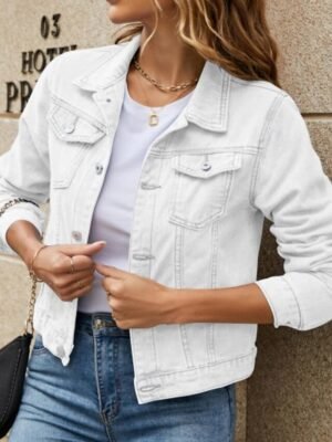 Casual Regular Fit Plain Turndown Long Sleeve Denim Jacket - Image 7