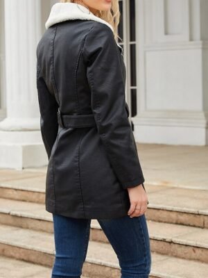 Casual Regular Fit Plain Turndown Long Sleeve Fleece Jacket - Image 8