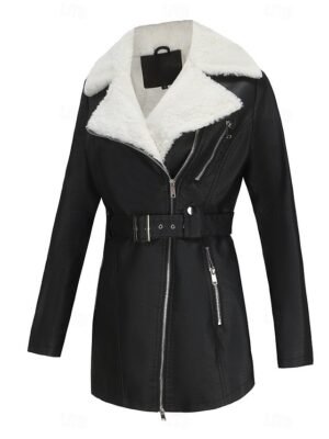 Casual Regular Fit Plain Turndown Long Sleeve Fleece Jacket - Image 9