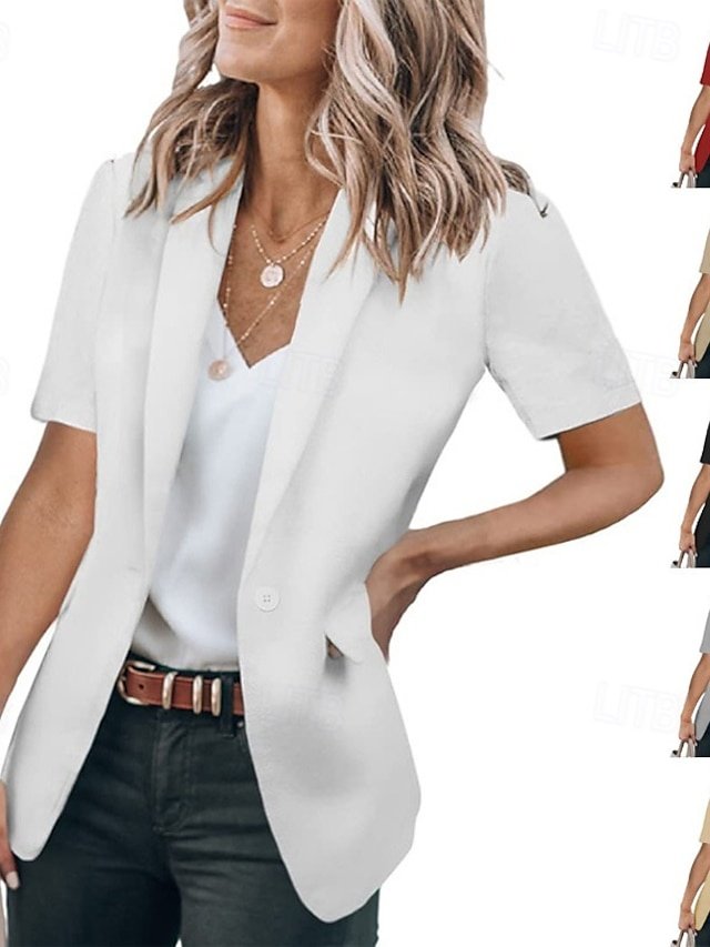 Casual Regular Fit Plain Turndown Short Sleeve Blazer - Image 1