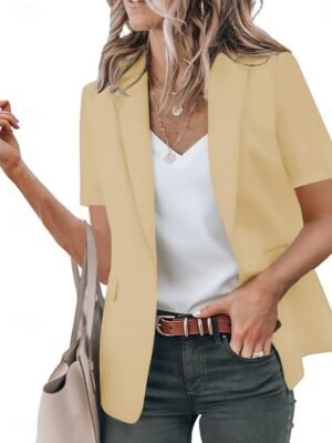 Casual Regular Fit Plain Turndown Short Sleeve Blazer - Image 12
