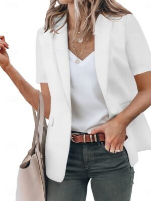 Casual Regular Fit Plain Turndown Short Sleeve Blazer - Image 3