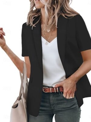 Casual Regular Fit Plain Turndown Short Sleeve Blazer - Image 5