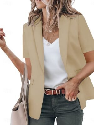Casual Regular Fit Plain Turndown Short Sleeve Blazer - Image 8