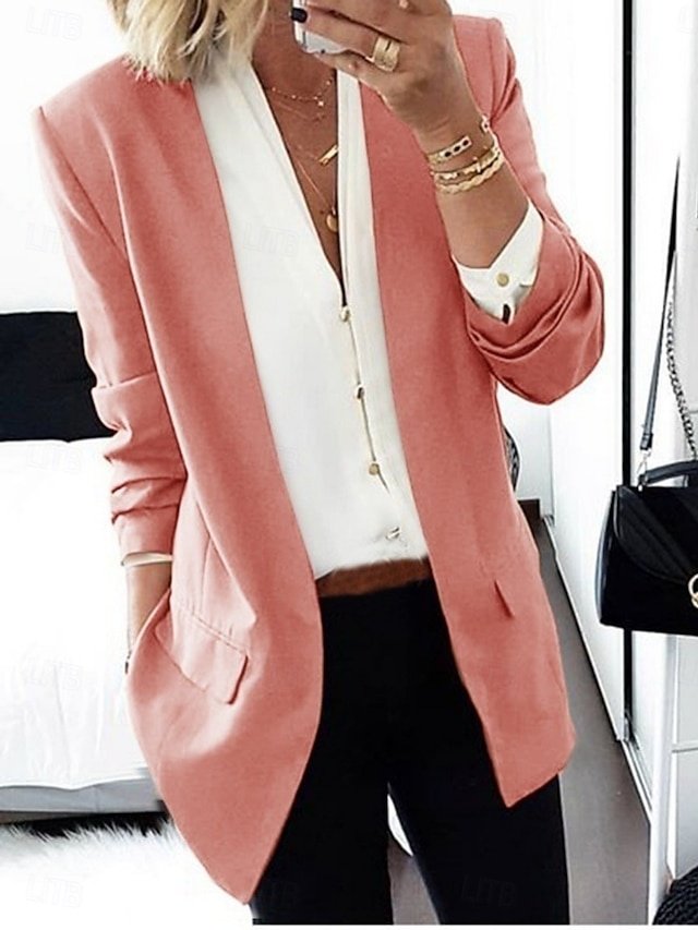 Casual Regular Fit Plain V Neck Long Sleeve Blazer - Image 1