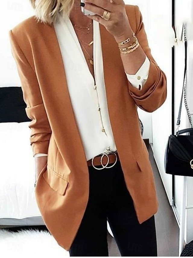Casual Regular Fit Plain V Neck Long Sleeve Blazer - Image 2