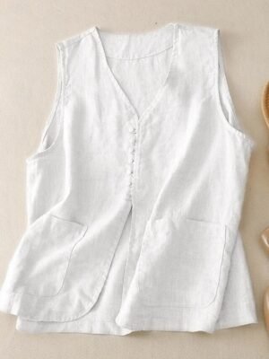 Casual Regular Fit Plain V Neck Sleeveless Short Vest - Image 4
