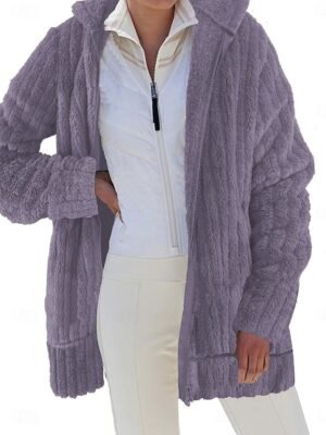 Casual Regular Fit Plain Zipper Long Sleeve Fleece Jacket - Image 7