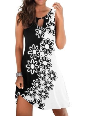 Casual Regular Fit Print Crew Neck Sleeveless Mini Dress - Image 13
