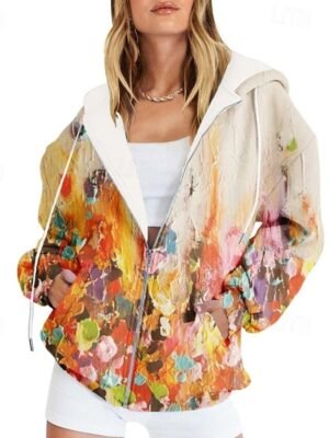 Casual Regular Fit Print Hooded Long Sleeve Jacket - Image 1