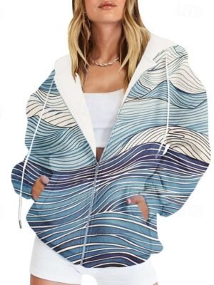 Casual Regular Fit Print Hooded Long Sleeve Jacket - Image 3
