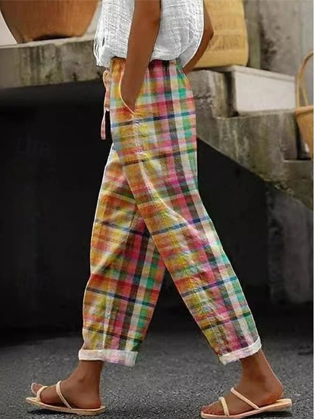 Casual Regular Fit Print Mid Waist Full Length Trousers - Image 1